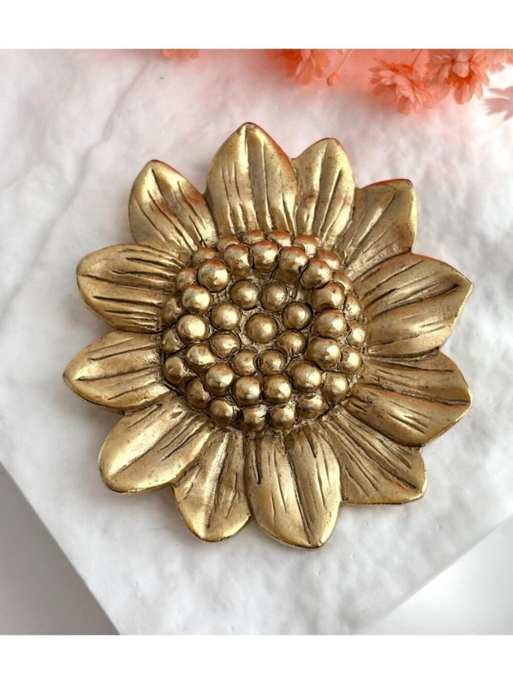 Sunflower Figural Textured Satin Gold Toned 80's Vintage Costume Jewelry Brooch